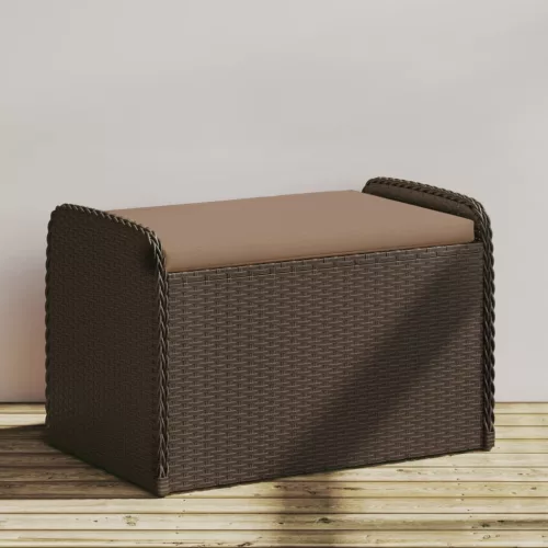  barna polyrattan tárolópad párnával 80 x 51 x 52 cm