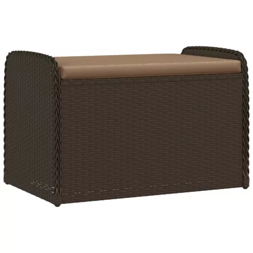  barna polyrattan tárolópad párnával 80 x 51 x 52 cm