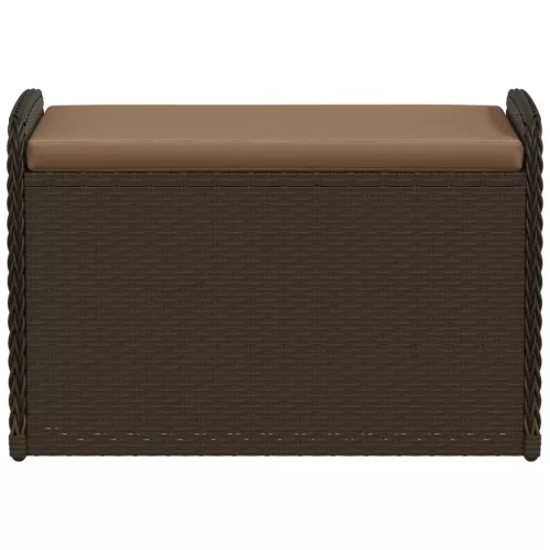 barna polyrattan tárolópad párnával 80 x 51 x 52 cm