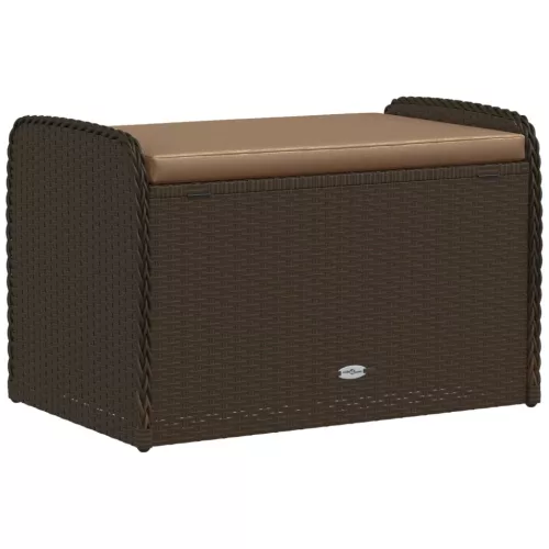  barna polyrattan tárolópad párnával 80 x 51 x 52 cm