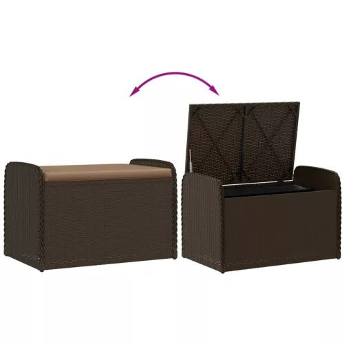  barna polyrattan tárolópad párnával 80 x 51 x 52 cm
