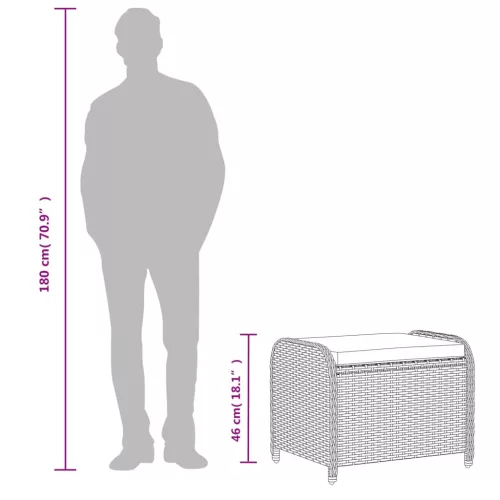  fekete polyrattan kerti szék párnával 58 x 46 x 46 cm