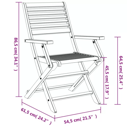  2 db összecsukható tömör akácfa kerti szék 54,5x61,5x86,5 cm