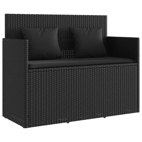  fekete polyrattan kerti pad párnával
