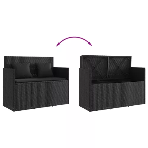  fekete polyrattan kerti pad párnával