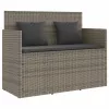  szürke polyrattan akácfa kerti pad párnával