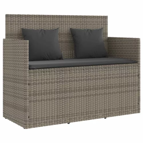 szürke polyrattan akácfa kerti pad párnával