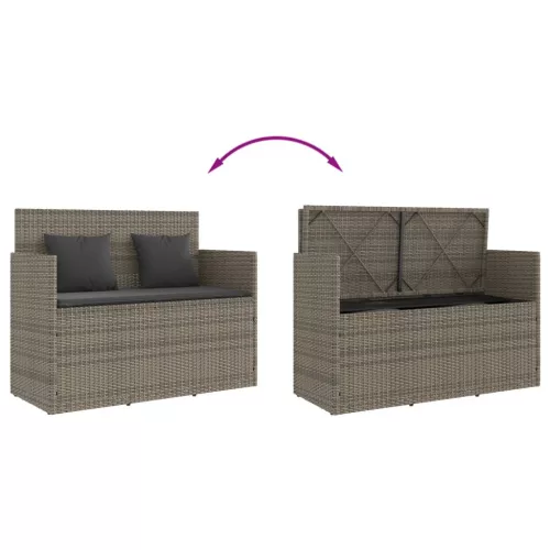  szürke polyrattan akácfa kerti pad párnával