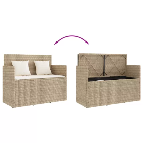  bézs polyrattan kerti pad párnákkal