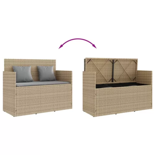  bézs polyrattan kerti pad párnákkal