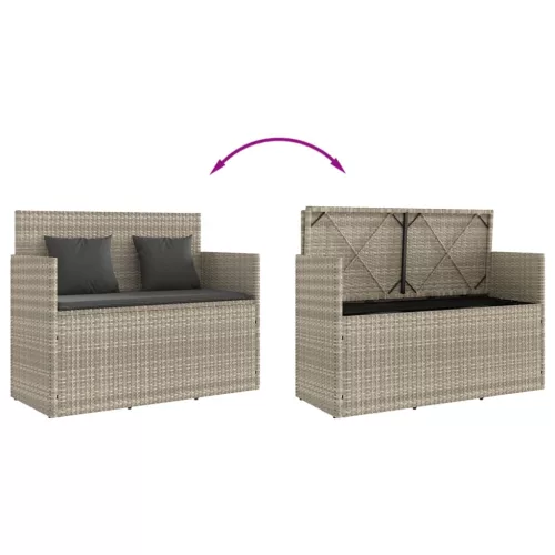  világosszürke polyrattan kerti pad párnákkal