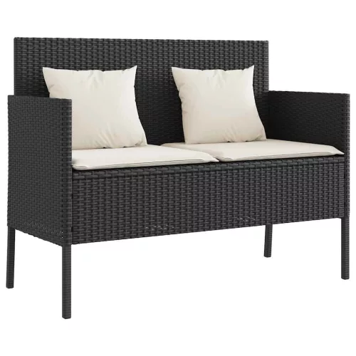  fekete polyrattan kerti pad párnával