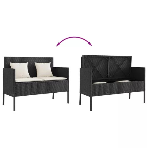 fekete polyrattan kerti pad párnával