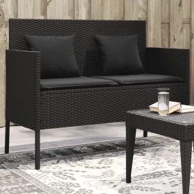  fekete polyrattan kerti pad párnával