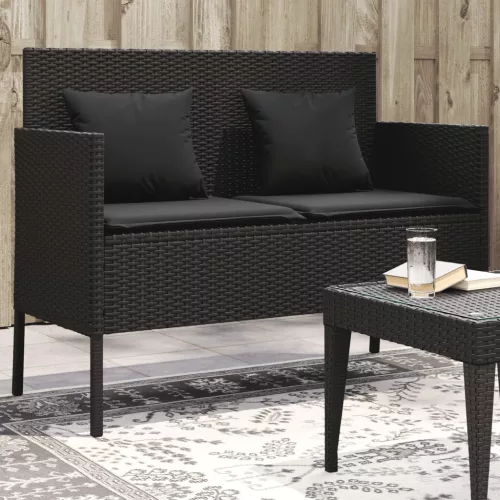 fekete polyrattan kerti pad párnával