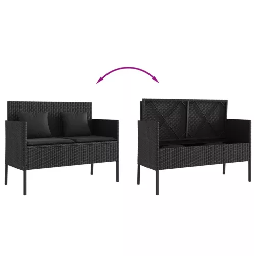  fekete polyrattan kerti pad párnával
