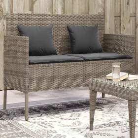 szürke polyrattan akácfa kerti pad párnával