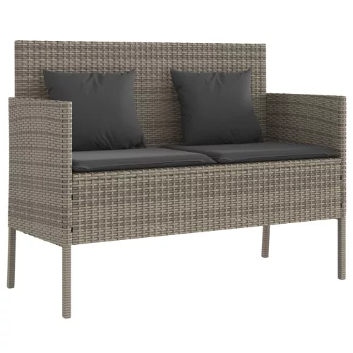  szürke polyrattan akácfa kerti pad párnával