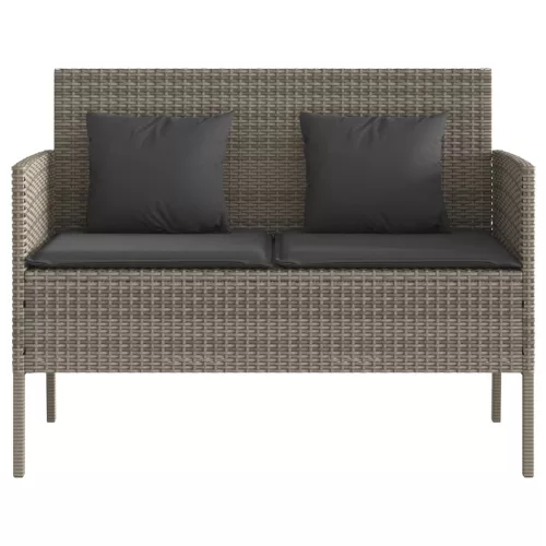 szürke polyrattan akácfa kerti pad párnával