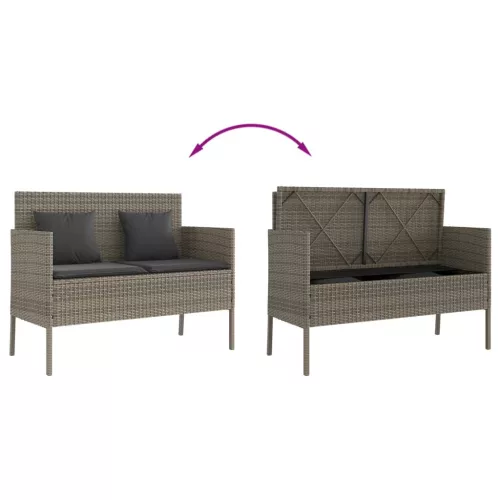 szürke polyrattan akácfa kerti pad párnával