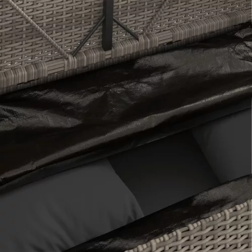  szürke polyrattan akácfa kerti pad párnával