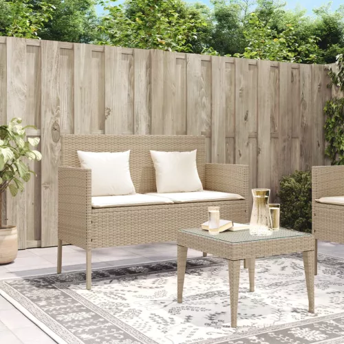  bézs polyrattan kerti pad párnákkal
