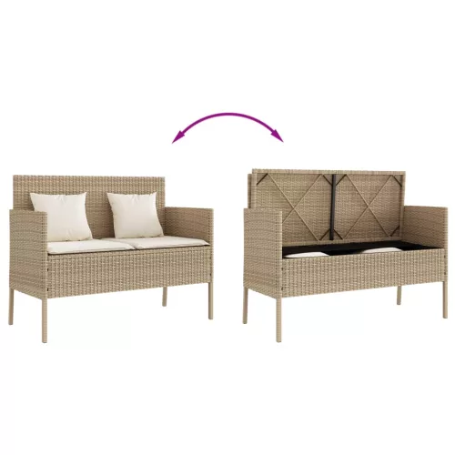  bézs polyrattan kerti pad párnákkal