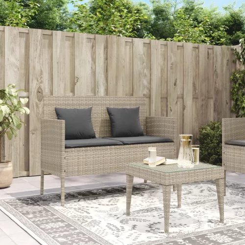  világosszürke polyrattan kerti pad párnákkal