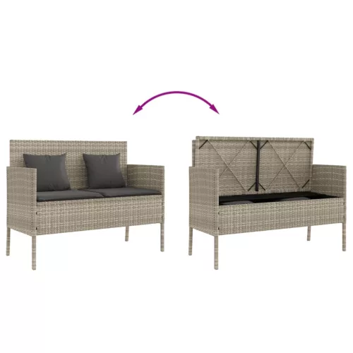  világosszürke polyrattan kerti pad párnákkal