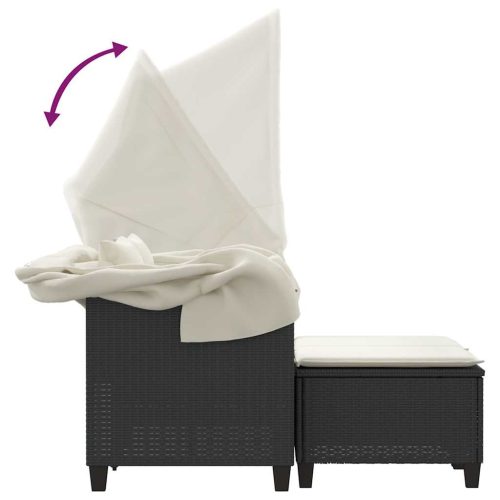  2 személyes fekete polyrattan kerti kanapé baldachinnal/székkel