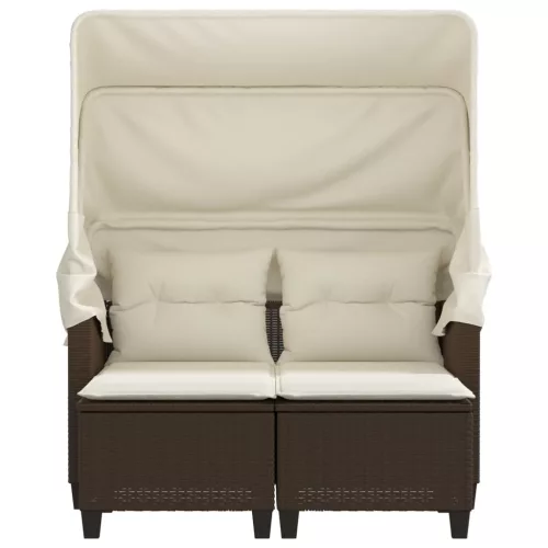  2 személyes barna polyrattan kerti kanapé baldachinnal/székkel