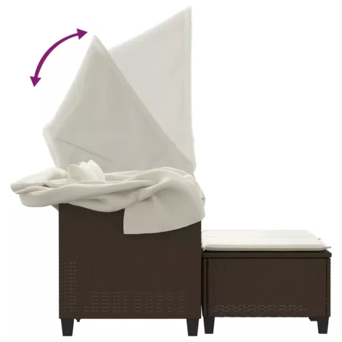  2 személyes barna polyrattan kerti kanapé baldachinnal/székkel