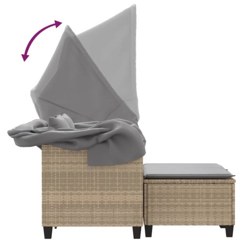  2 személyes bézs polyrattan kerti kanapé baldachinnal/székkel