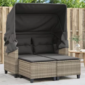    2 személyes szürke polyrattan kerti kanapé baldachinnal/székkel