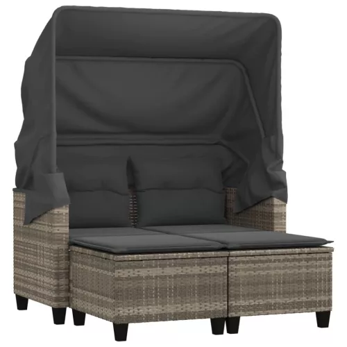  2 személyes szürke polyrattan kerti kanapé baldachinnal/székkel