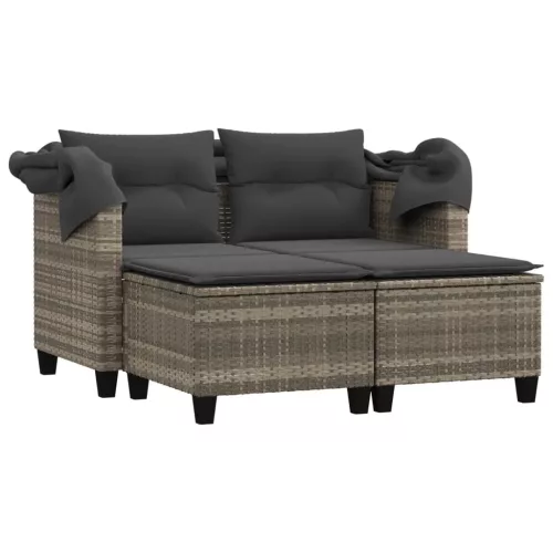  2 személyes szürke polyrattan kerti kanapé baldachinnal/székkel