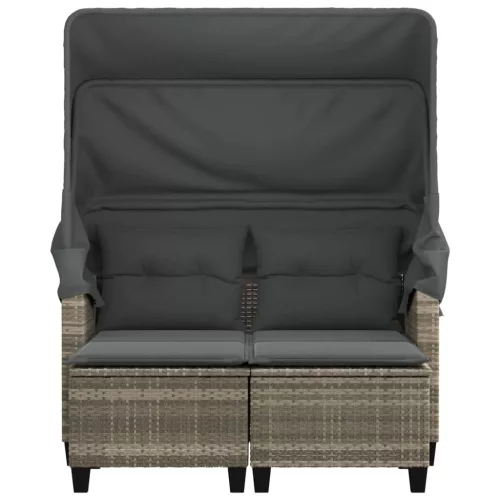  2 személyes szürke polyrattan kerti kanapé baldachinnal/székkel