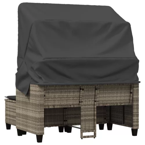  2 személyes szürke polyrattan kerti kanapé baldachinnal/székkel