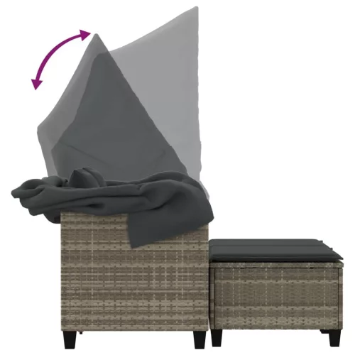  2 személyes szürke polyrattan kerti kanapé baldachinnal/székkel
