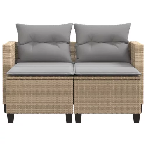  2 személyes bézs polyrattan kerti kanapé zsámollyal