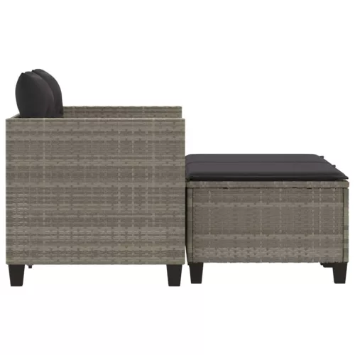  2 személyes világosszürke polyrattan kerti kanapé zsámolyokkal