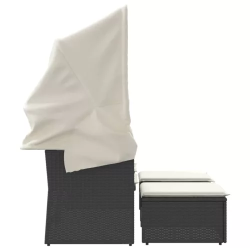  2 személyes fekete polyrattan kerti kanapé baldachinnal/székkel