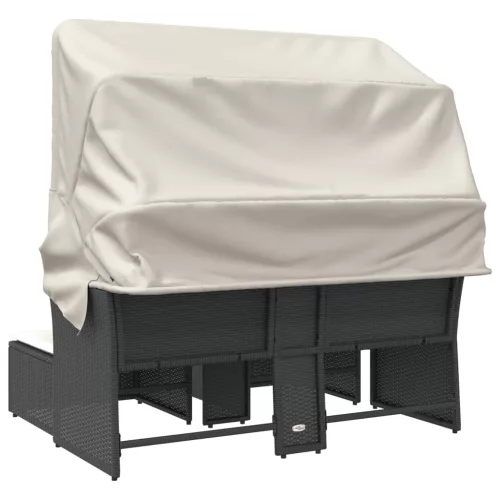  2 személyes fekete polyrattan kerti kanapé baldachinnal/székkel