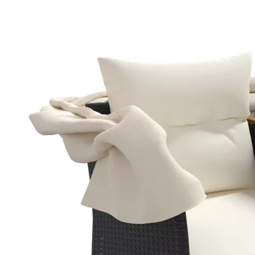  2 személyes fekete polyrattan kerti kanapé baldachinnal/székkel