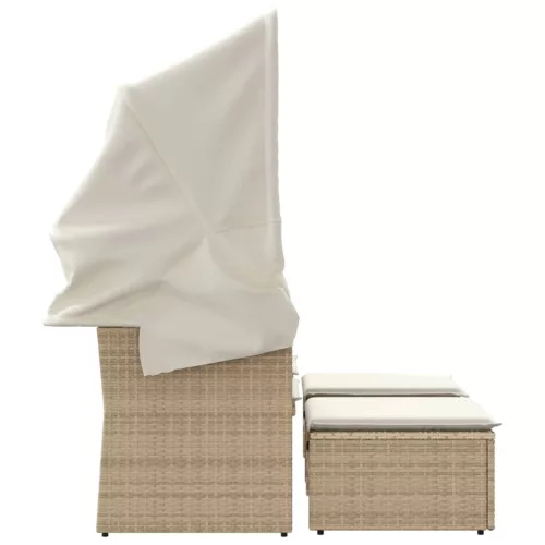  2 személyes bézs polyrattan kerti kanapé baldachinnal/székkel