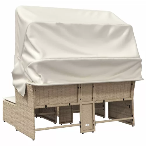  2 személyes bézs polyrattan kerti kanapé baldachinnal/székkel