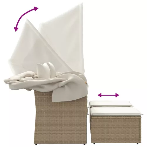  2 személyes bézs polyrattan kerti kanapé baldachinnal/székkel