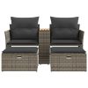  2 személyes szürke polyrattan kerti kanapé zsámolyokkal
