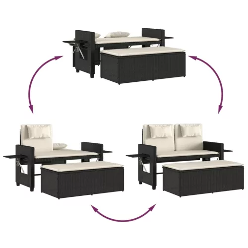  fekete polyrattan dönthető kerti pad párnával