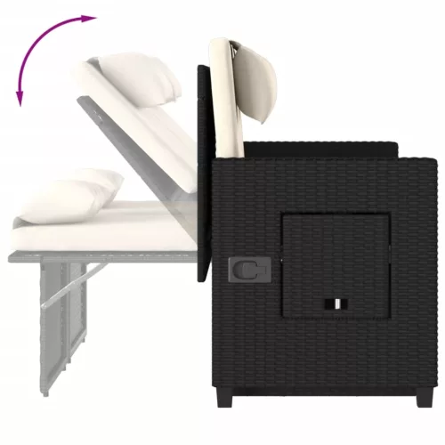  fekete polyrattan dönthető kerti pad párnával